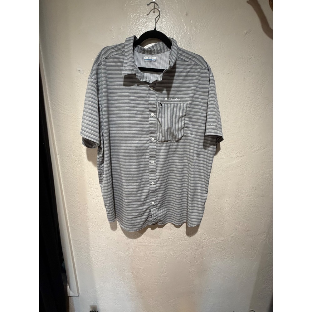 Columbia Omni-Shade Mens Gray Striped Short Sleeve Button Down Shirt AM0669 XL